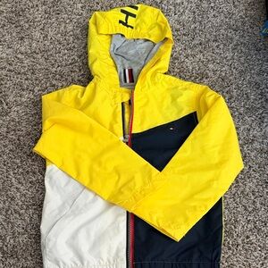 Tommy Hilfiger Yellow Navy White Colorblock Hooded Windbreaker